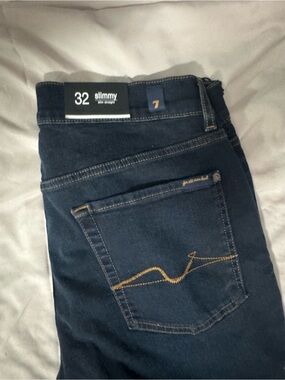7 For All Mankind Men's Slimmy Jeans - Dark Indigo with Contrast Stitching -